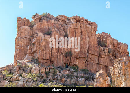 TRUITJIESKRAAL, SOUTH AFRICA, AUGUST 24, 2018: Rock climbers on a cliff at Truitjieskraal in the Cederberg Mountains of the Western Cape Province Stock Photo