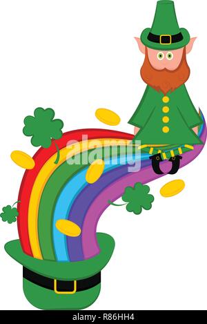 Traditional irish hat with a rainbow and elf Stock Vector