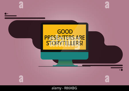 Handwriting text Good Presenters Are Storytellers. Concept meaning Great communicators tell excellent stories Mounted Computer Monitor Blank Reflected Stock Photo