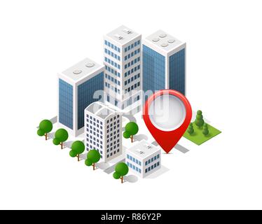 Navigation city map signpost pin in isometric view Stock Vector