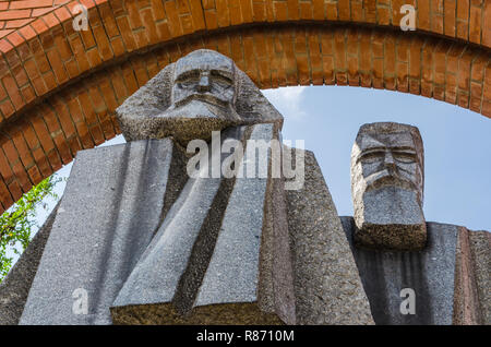 Karl Marx and Friedrich Engels sculpture in Memento Park, Budapest, Hungary Stock Photo