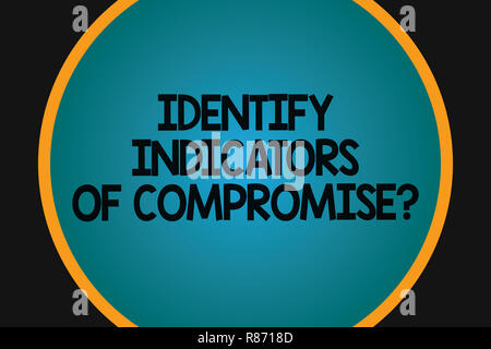 Word writing text Identify Indicators Of Compromise. Business concept for Detect malware online attacks hacking Big Blank Solid Color Circle Glowing i Stock Photo