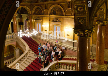 Tourists on a guided tour in the Hungarian State Opera house, Budapest, Hungary Stock Photo