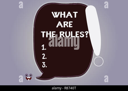Word writing text What Are The Rulesquestion. Business concept for Set up the regulations before starting anything Blank Color Speech Bubble Outlined  Stock Photo