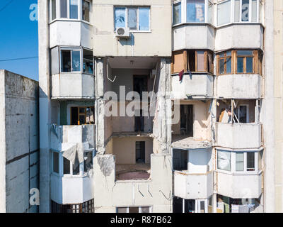 The collapse of soviet style panel high-rise building destroyed by the explosion of a gas tank in the center of Chisinau, Moldova on October 6, 2018 Stock Photo