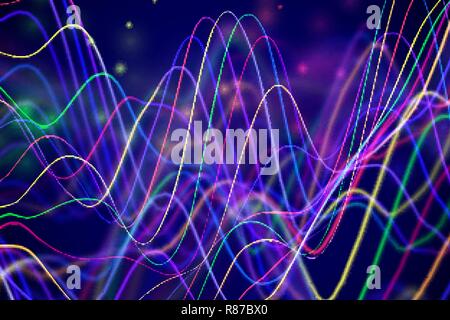 3D Sound waves with floating particles. Data abstract visualization. Stock Vector