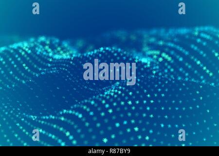 Digital landscape or sound waves visualization. Big data concept. Stock Vector