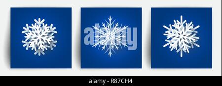 Set of Christmas snowflakes. Paper cut 3d design elements. Christmas papercut snow flake. Vector illustration. Stock Vector