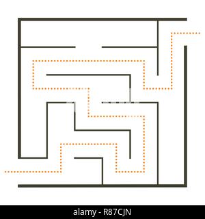 Simple perfect maze with path solution Stock Vector