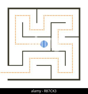Simple perfect maze with path solution Stock Vector