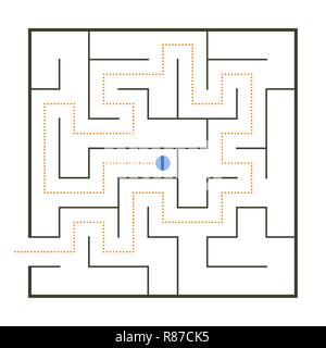 Simple perfect maze with path solution Stock Vector