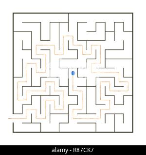 Simple perfect maze with path solution Stock Vector