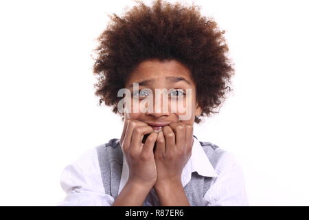 Beautiful afro boy in front of a background Stock Photo