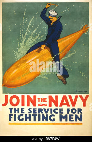 World War I Poster, 'Join the Navy, The Service for Fighting Men', Richard Fayerweather Babcock, 1917 Stock Photo