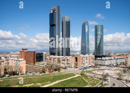 Madrid cityscape at daytime. Landscape of Madrid business building at Four Tower. Modern high building in business district area at Spain. Stock Photo