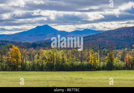 view of Camels Hump Mountain in fall foliage season, in Vermont Stock Photo