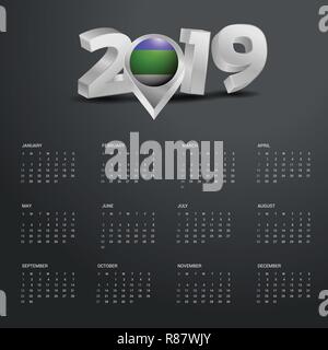 2019 Calendar Template. Grey Typography with Komi Country Map Golden Typography Header Stock Vector