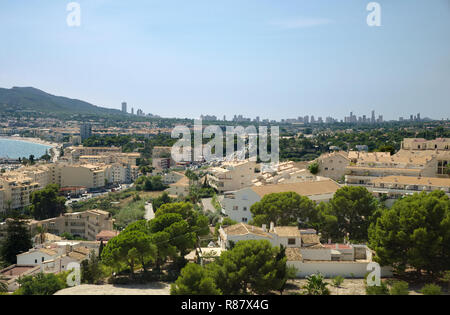 Altea with the Benidorm skyline in the background, province of Alicante, Spain. Stock Photo