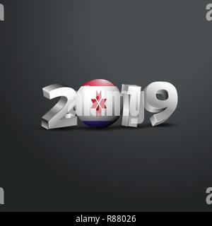 2019 Grey Typography with Mordovia Flag. Happy New Year Lettering Stock Vector