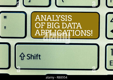 Word writing text Analysis Of Big Data Applications. Business concept for Information technologies modern apps Keyboard key Intention to create comput Stock Photo