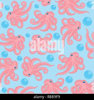 Animal octopus and bubble air on turn blue background Stock Vector