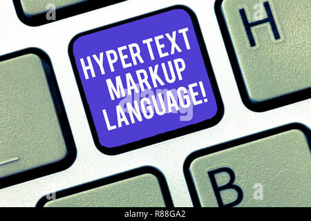 Writing note showing Hyper Text Markup Language. Business photo showcasing Standard languages for the creation of websites Keyboard Intention to creat Stock Photo