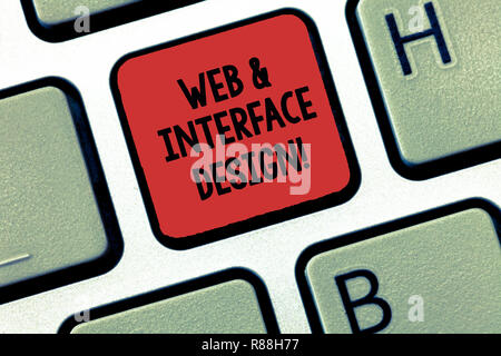 Writing note showing Web And Interface Design. Business photo showcasing Website designers online sites developing Keyboard Intention to create comput Stock Photo