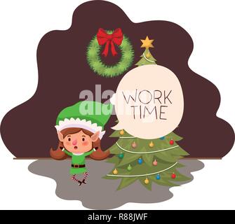 elf woman with christmas tree and gifts Stock Vector