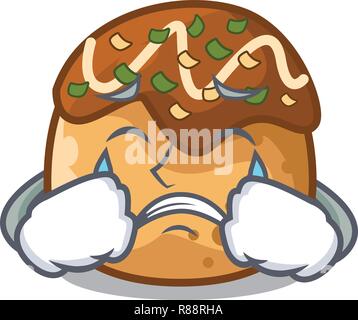 Crying takoyaki balls diisolasi on a mascot Stock Vector
