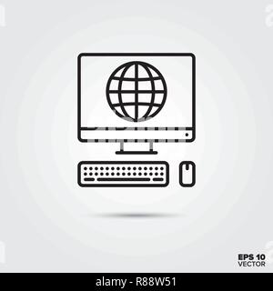 Personal computer connected to the internet line icon vector illustration. Media and entertainment symbol. Stock Vector