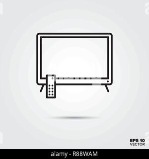TV set with remote control line icon vector illustration. Media and entertainment symbol. Stock Vector