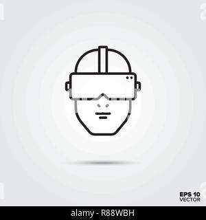 Human head with virtual reality goggles line icon vector illustration. Media and entertainment symbol. Stock Vector