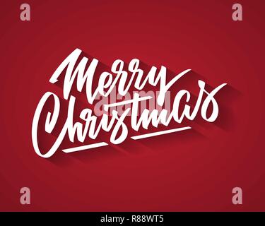 Merry Christmas Hand lettering Greeting Card. Typographical Vector Background. Handmade calligraphy. Text with Shadow Stock Vector