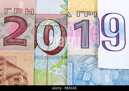 Happy New Year 2019 - inscription from banknotes Stock Photo