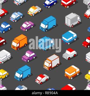 Seamless pattern of cars and trucks city transport industry Stock Vector
