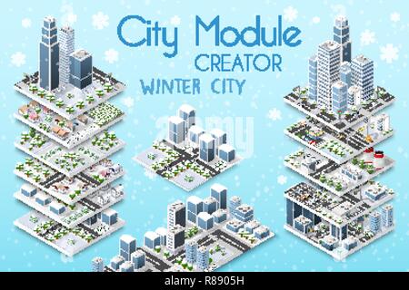 City module Christmas New Year creator isometric concept of urban ...