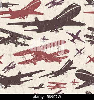 Airplane retro seamless template, old background textured for poster Stock Vector