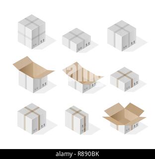 Set of gift box 3d isometric. Isolated cardboard boxes. Vector ...