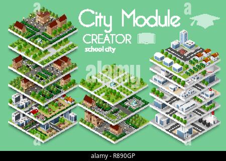 City module creator isometric concept of urban infrastructure business ...