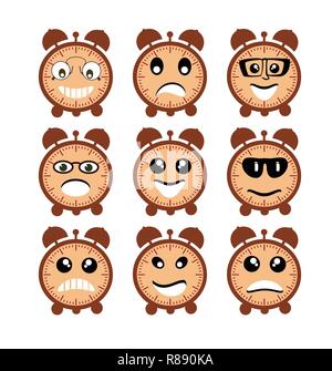 Emoji emoticon expression icons in style alarm clock face symbols graphics pictogram of fun people smile image Stock Vector