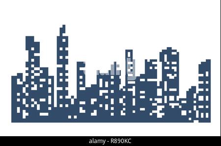 Silhouette of the city landscape in the style of pixel graphics for backgrounds and backdrops Stock Vector