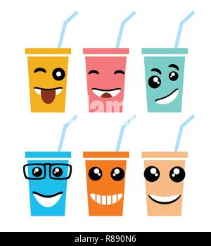 Emoji emoticon expression icons in style milk shake face symbols graphics Stock Vector