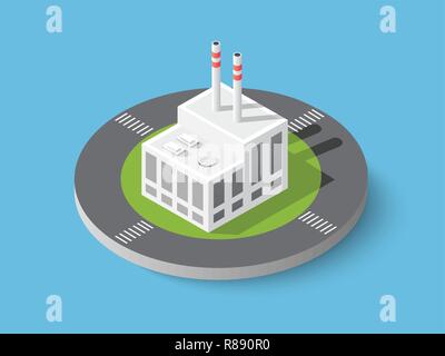 Isometric city urban factory icon, building, power plant, heating gas, warehouse, elevator exterior. Flat map isolated infographic element Stock Vector
