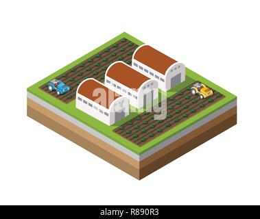 Farm Isometric dimensional 3D icon ecological natural agriculture Stock Vector