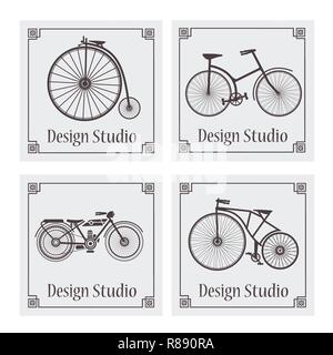 Retro vintage bicycle pattern logo design logotype set template for presentation and design Stock Vector