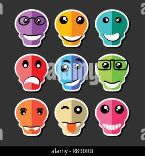 Emoji emoticon expression icons in style halloween skull face symbols graphics Stock Vector