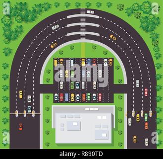 Top view of city map. Crossroads of urban streets with traffic automobile and a lot of cars with traffic jam congestion Stock Vector