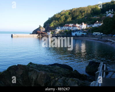 A view across Babbacombe Beach to The Cary Arms public house in Devon, England. Stock Photo