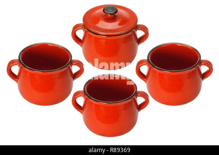 Red Clay Pots arranged on White Background Stock Photo