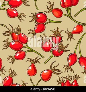 dog rose berries vector pattern on color background Stock Vector